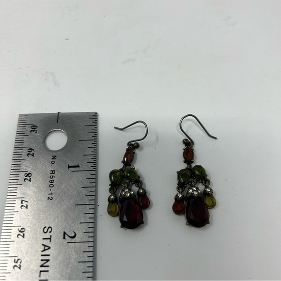 Liz Claiborne Red and Green Beaded Chandelier Style Dangle Earrings Rhinestones - Picture 3 of 8
